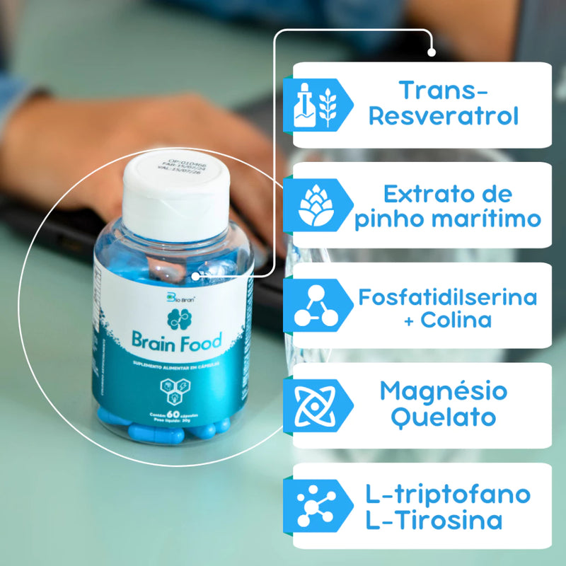 Suplemento Nootrópico para Concentração Foco Memória e Saúde Cerebral (60 cápsulas)